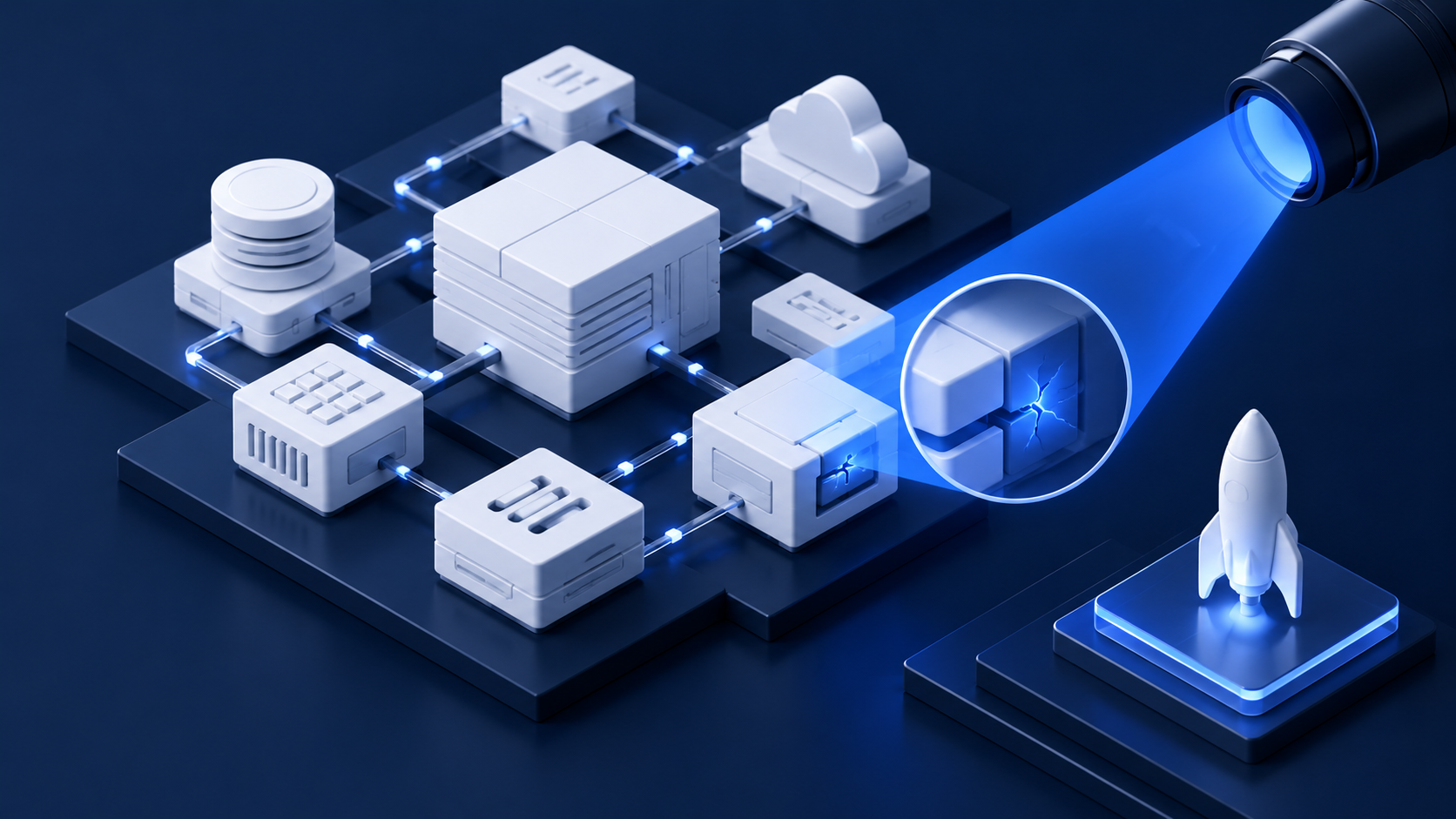 Software architecture examined by a blue inspection beam